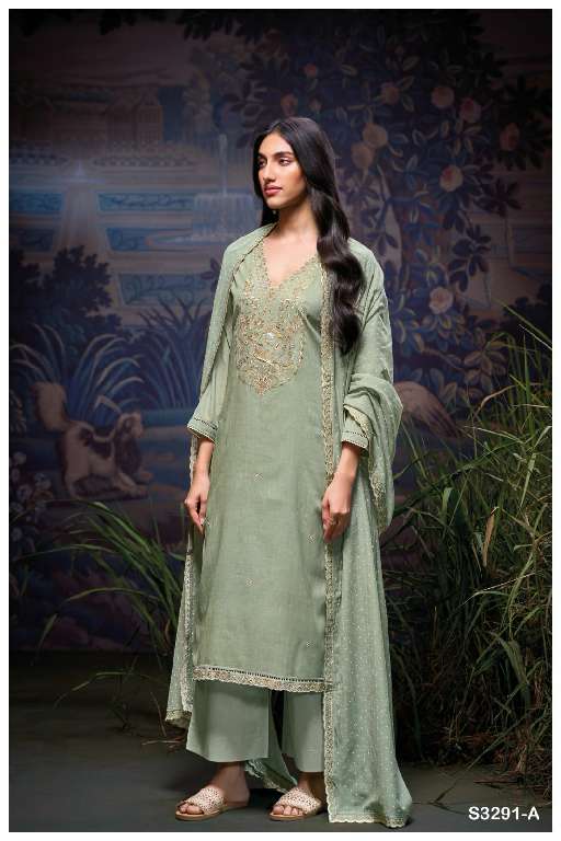 GANGA CALEAH S3291 WHOLESALE PREMIUM PURE MAL GOLD PRINTES WITH WORK 3 PCS SALWAR KAMEEZ