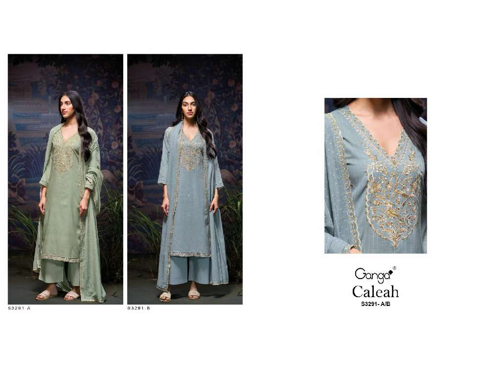 GANGA CALEAH S3291 WHOLESALE PREMIUM PURE MAL GOLD PRINTES WITH WORK 3 PCS SALWAR KAMEEZ