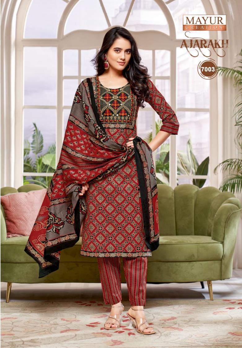 MAYUR CREATION PRESENT AJARAKH VOL 7 COTTON DAILY WEAR PLUS SIZE KURTI,BOTTOM WITH DUPATTA
