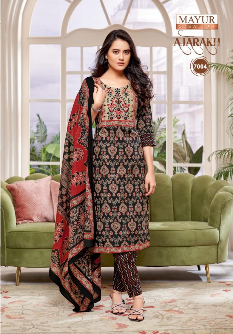 MAYUR CREATION PRESENT AJARAKH VOL 7 COTTON DAILY WEAR PLUS SIZE KURTI,BOTTOM WITH DUPATTA