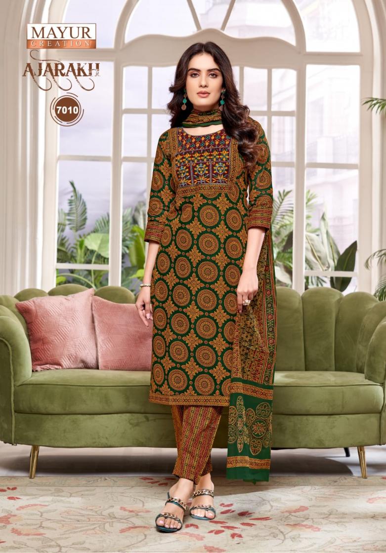 MAYUR CREATION PRESENT AJARAKH VOL 7 COTTON DAILY WEAR PLUS SIZE KURTI,BOTTOM WITH DUPATTA