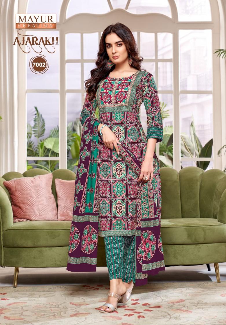 MAYUR CREATION PRESENT AJARAKH VOL 7 COTTON DAILY WEAR PLUS SIZE KURTI,BOTTOM WITH DUPATTA