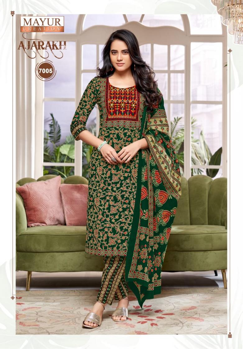 MAYUR CREATION PRESENT AJARAKH VOL 7 COTTON DAILY WEAR PLUS SIZE KURTI,BOTTOM WITH DUPATTA