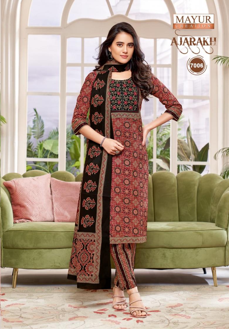 MAYUR CREATION PRESENT AJARAKH VOL 7 COTTON DAILY WEAR PLUS SIZE KURTI,BOTTOM WITH DUPATTA