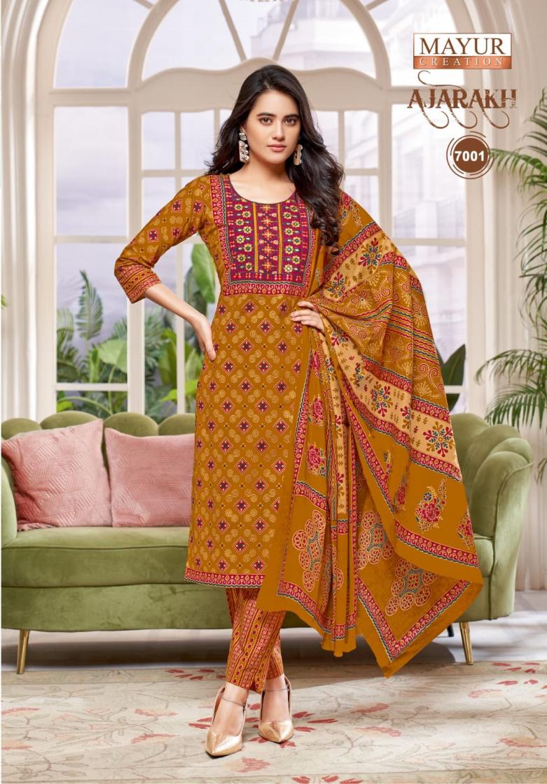MAYUR CREATION PRESENT AJARAKH VOL 7 COTTON DAILY WEAR PLUS SIZE KURTI,BOTTOM WITH DUPATTA