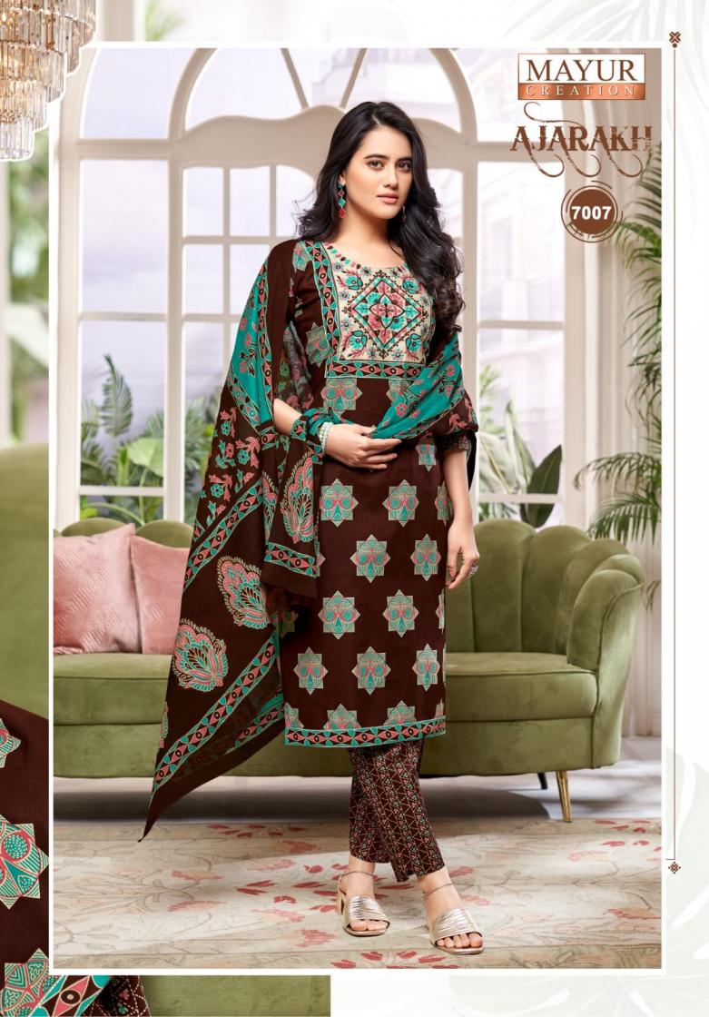 MAYUR CREATION PRESENT AJARAKH VOL 7 COTTON DAILY WEAR PLUS SIZE KURTI,BOTTOM WITH DUPATTA