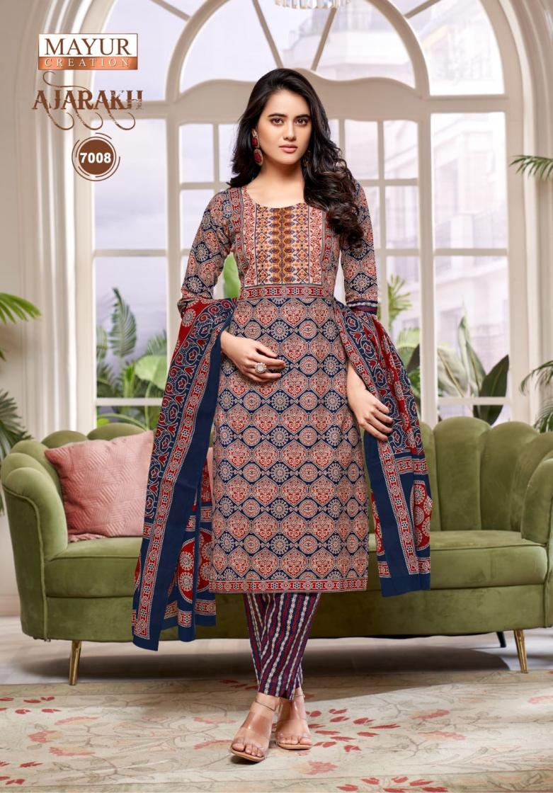 MAYUR CREATION PRESENT AJARAKH VOL 7 COTTON DAILY WEAR PLUS SIZE KURTI,BOTTOM WITH DUPATTA