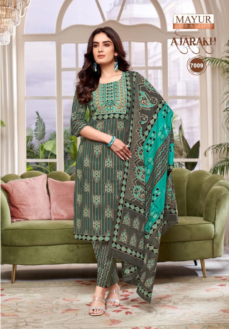 MAYUR CREATION PRESENT AJARAKH VOL 7 COTTON DAILY WEAR PLUS SIZE KURTI,BOTTOM WITH DUPATTA