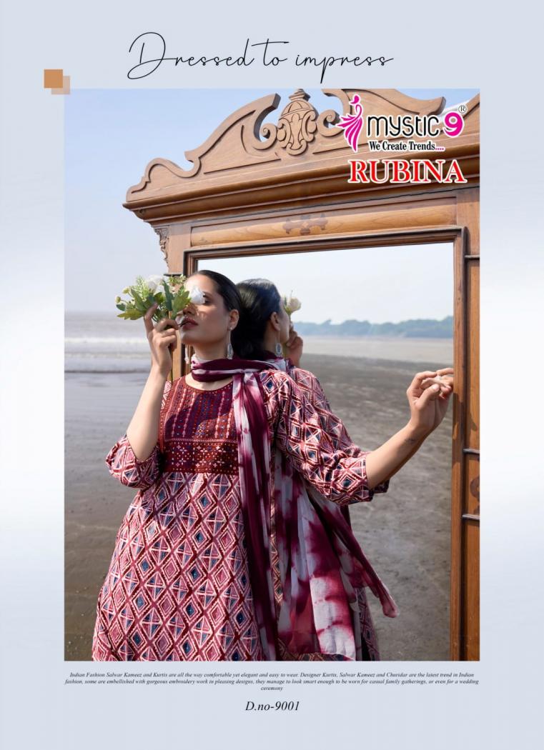 MYSTIC 9 PRESENT RUBINA VOL 9 RAYON FANCY LOOK READYMADE SALWAR KAMEEZ