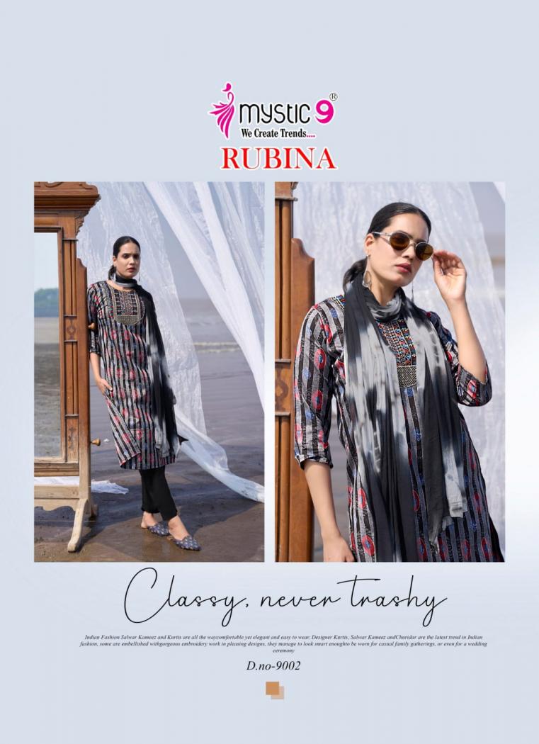 MYSTIC 9 PRESENT RUBINA VOL 9 RAYON FANCY LOOK READYMADE SALWAR KAMEEZ