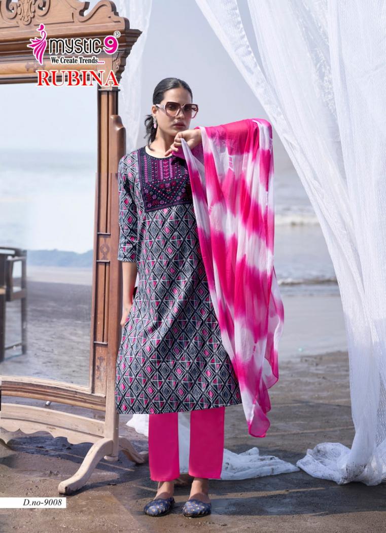 MYSTIC 9 PRESENT RUBINA VOL 9 RAYON FANCY LOOK READYMADE SALWAR KAMEEZ