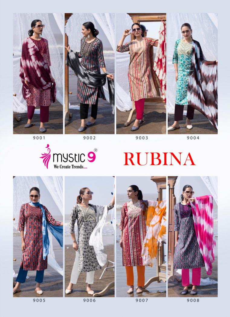 MYSTIC 9 PRESENT RUBINA VOL 9 RAYON FANCY LOOK READYMADE SALWAR KAMEEZ