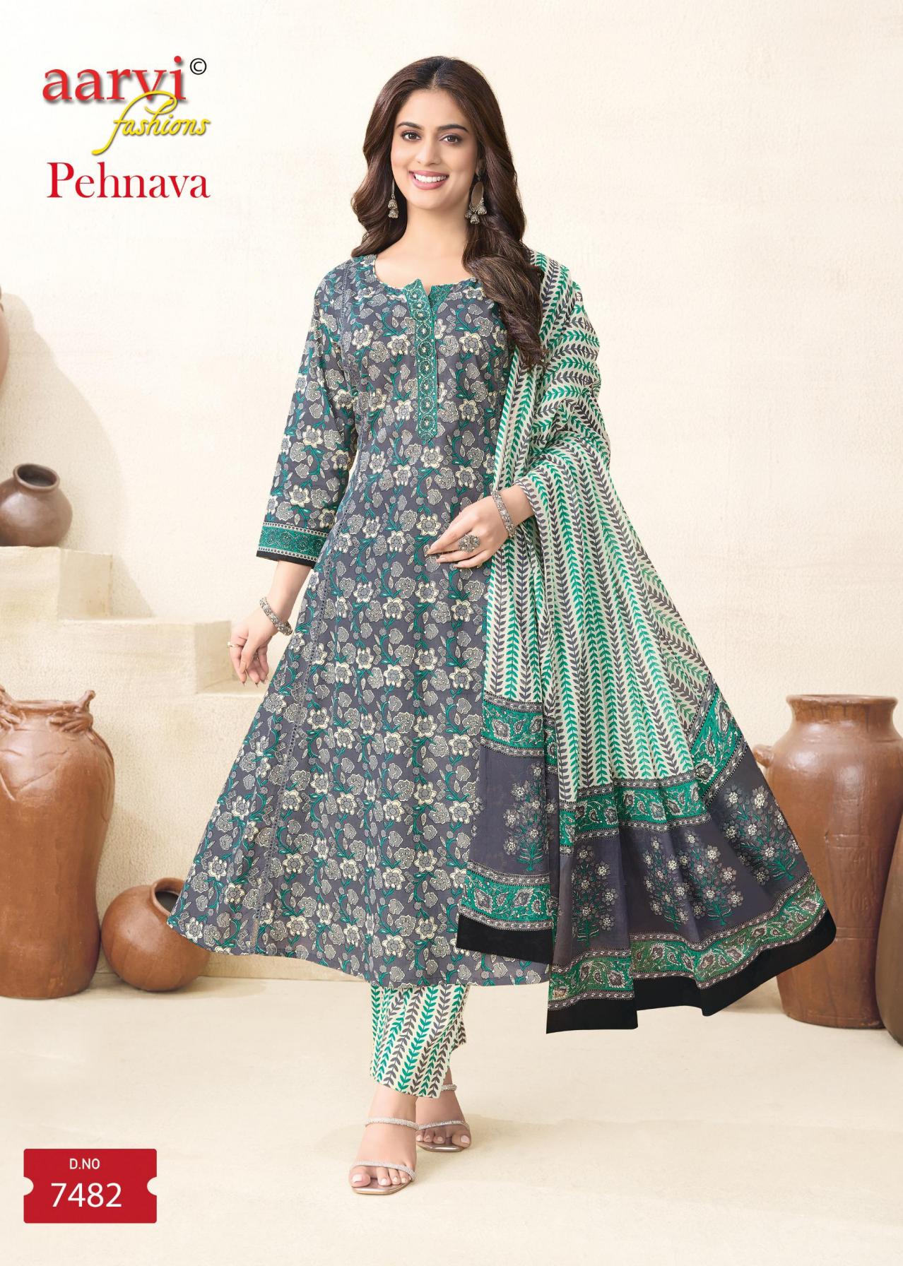 PEHNAVA VOL 1 BY AARVI FASHION COTTON ANARKALI STYLE FULL STITCH SUIT FOR WOMENS