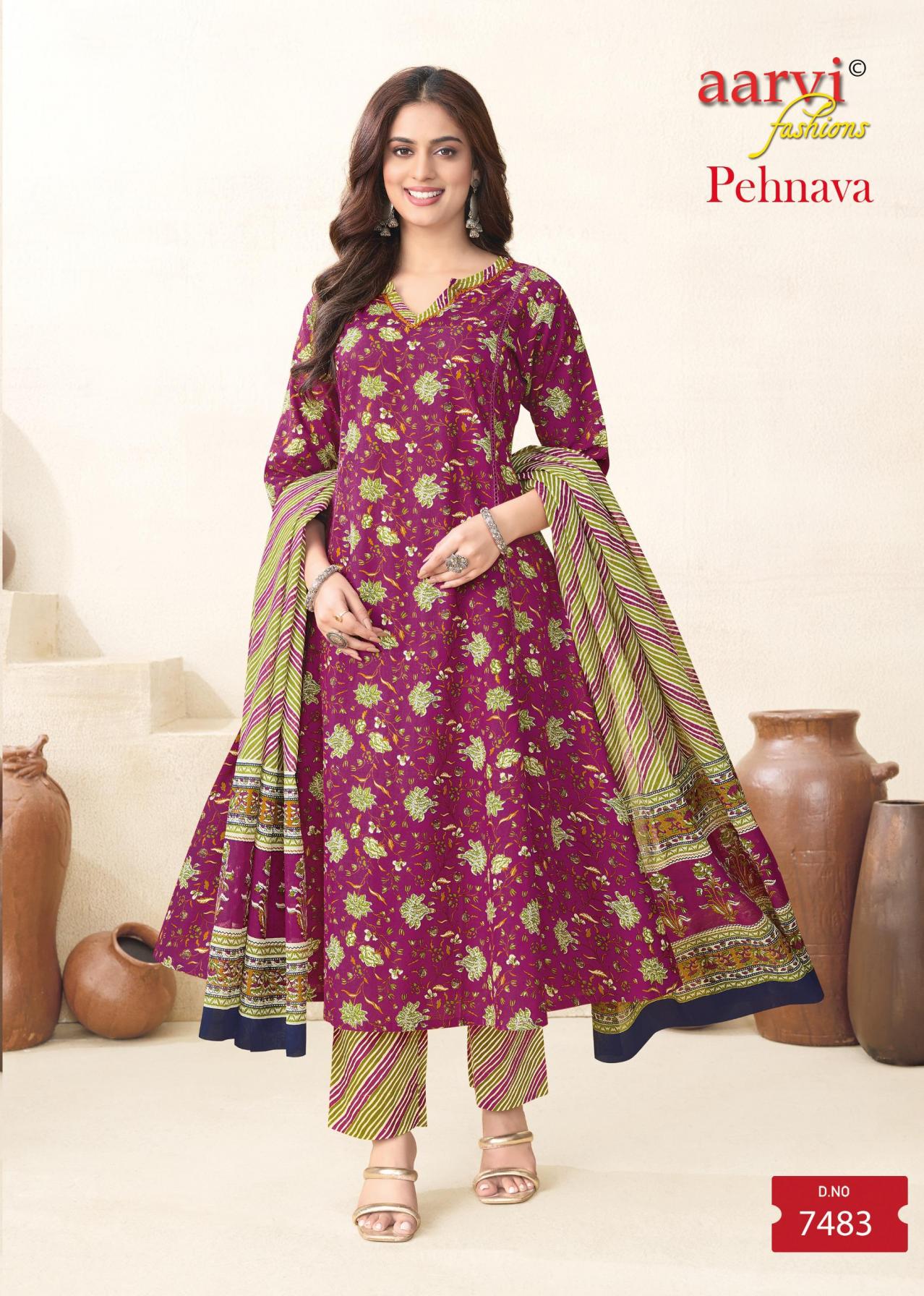 PEHNAVA VOL 1 BY AARVI FASHION COTTON ANARKALI STYLE FULL STITCH SUIT FOR WOMENS