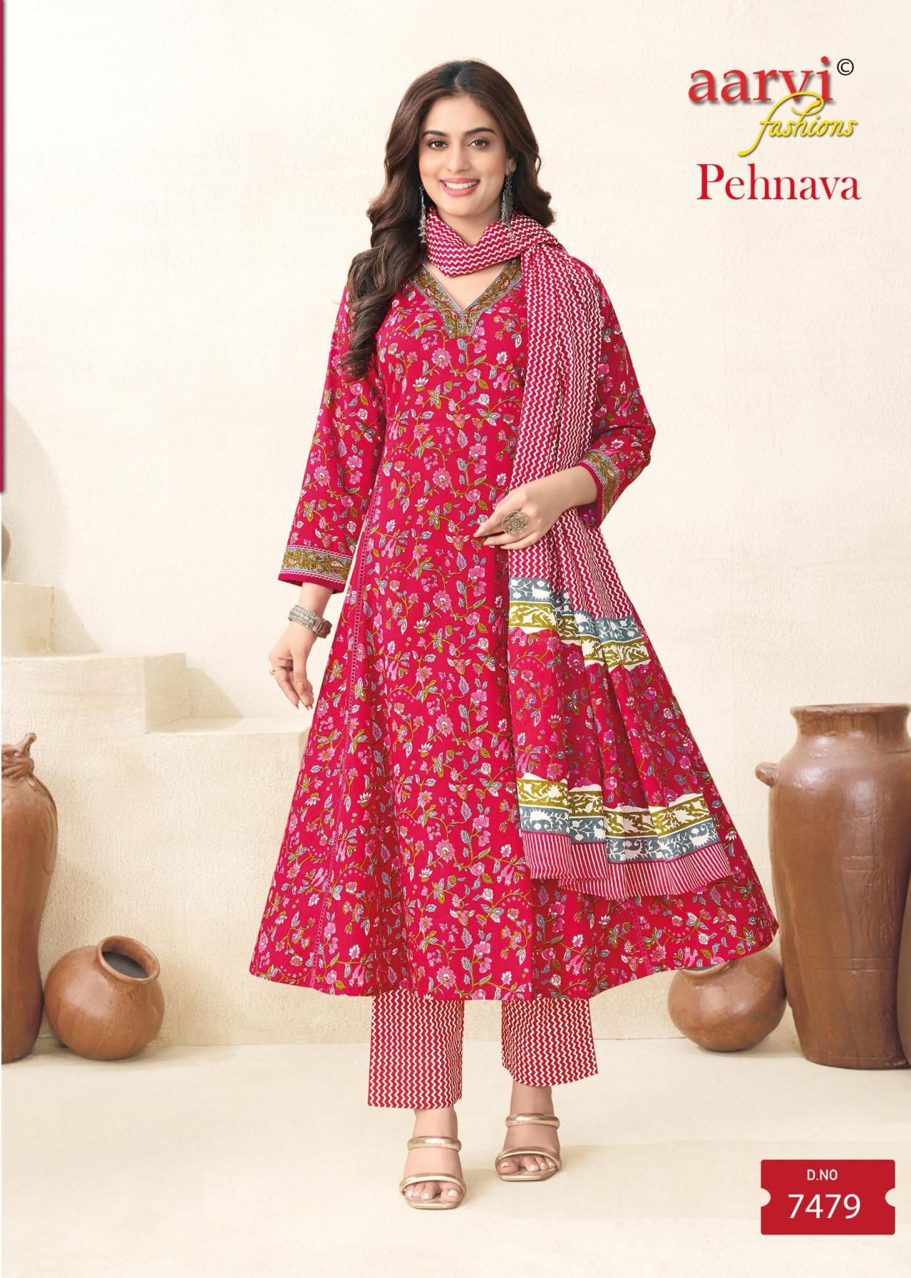 PEHNAVA VOL 1 BY AARVI FASHION COTTON ANARKALI STYLE FULL STITCH SUIT FOR WOMENS