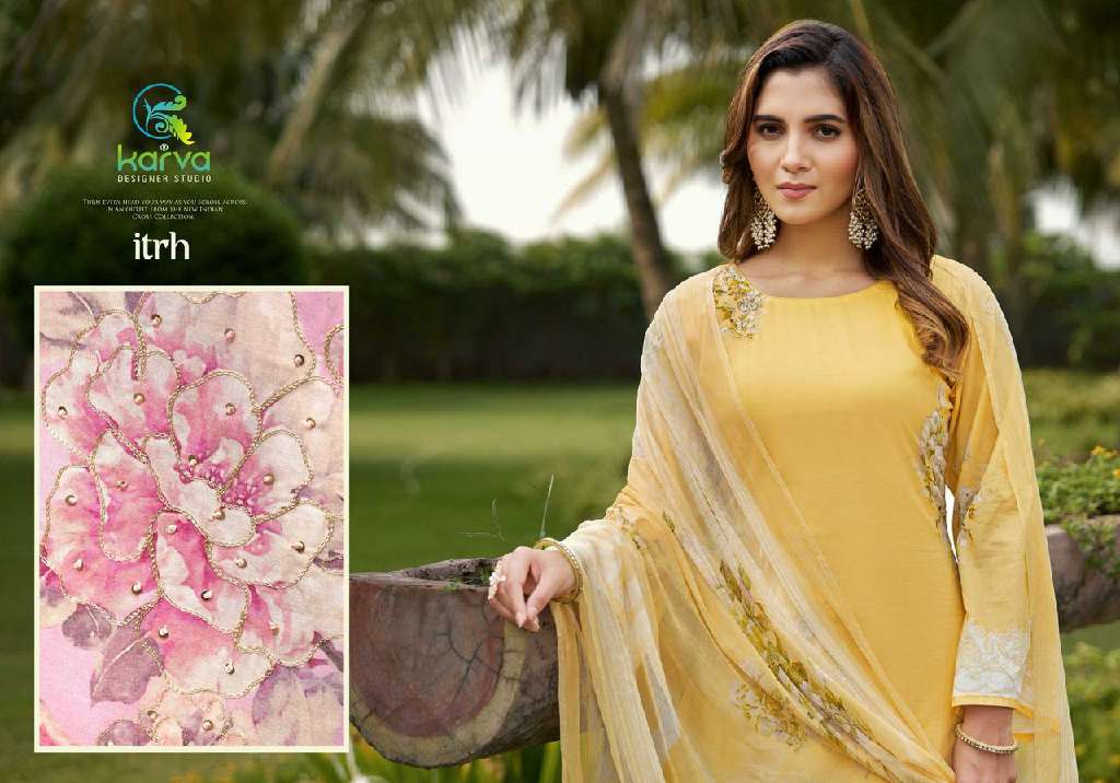 ITRH BY KARVA DESIGNER STUDIO WHOLESALE PURE LAWN COTTON CAMRIC DIGITAL PRINTED WITH HANDWORK  SUITS