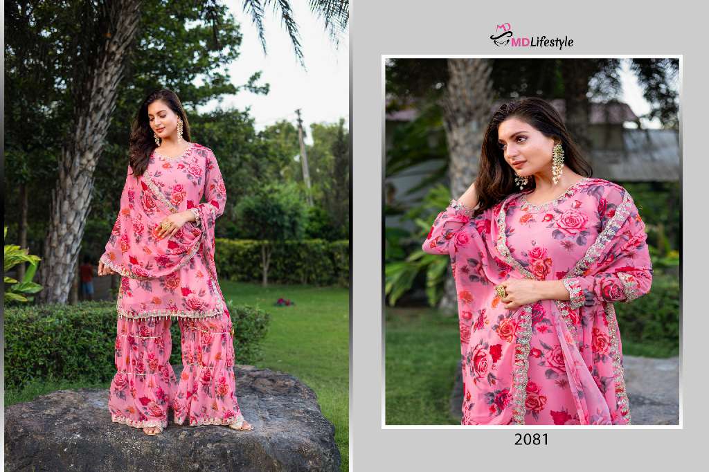MD LIFESTYLE EILISH VOL-9 WHOLESALE HEAVY GEORGETTE WITH EMBROIDERY WORK AND FLORAL PRINT READYMADE TOP  WITH PLAZZO