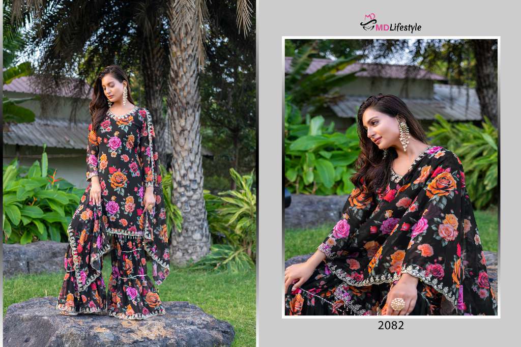MD LIFESTYLE EILISH VOL-9 WHOLESALE HEAVY GEORGETTE WITH EMBROIDERY WORK AND FLORAL PRINT READYMADE TOP  WITH PLAZZO
