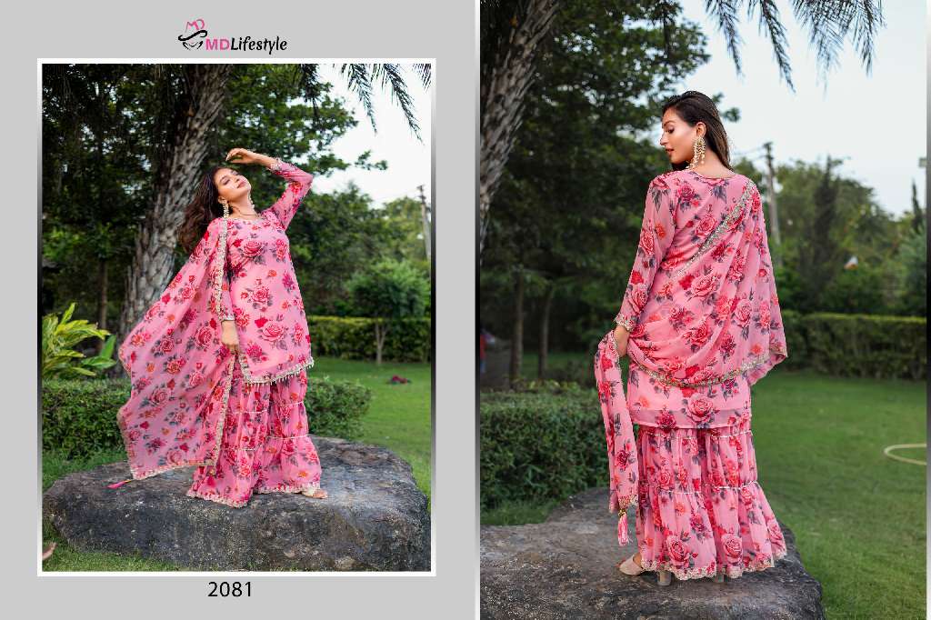 MD LIFESTYLE EILISH VOL-9 WHOLESALE HEAVY GEORGETTE WITH EMBROIDERY WORK AND FLORAL PRINT READYMADE TOP  WITH PLAZZO