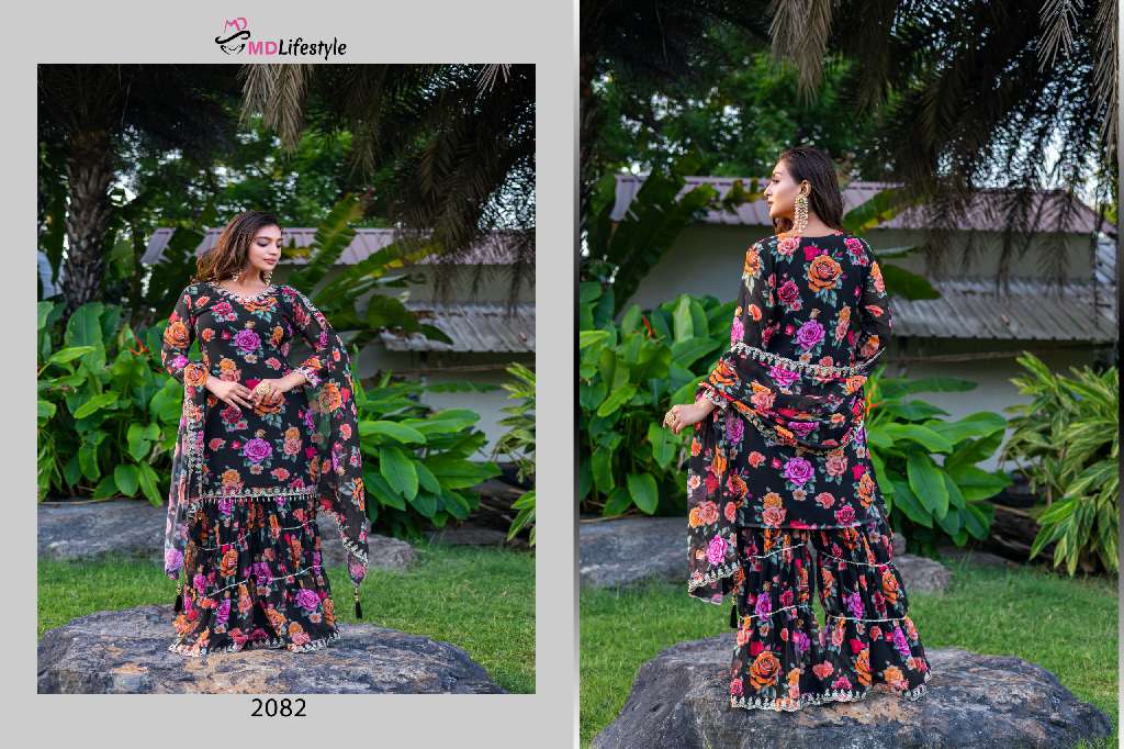 MD LIFESTYLE EILISH VOL-9 WHOLESALE HEAVY GEORGETTE WITH EMBROIDERY WORK AND FLORAL PRINT READYMADE TOP  WITH PLAZZO