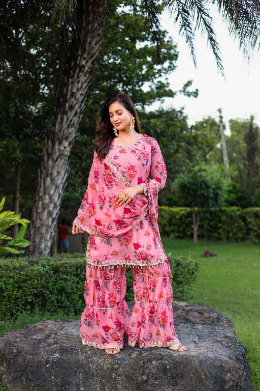 MD LIFESTYLE EILISH VOL-9 WHOLESALE HEAVY GEORGETTE WITH EMBROIDERY WORK AND FLORAL PRINT READYMADE TOP  WITH PLAZZO