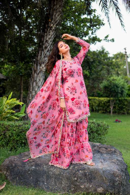 MD LIFESTYLE EILISH VOL-9 WHOLESALE HEAVY GEORGETTE WITH EMBROIDERY WORK AND FLORAL PRINT READYMADE TOP  WITH PLAZZO