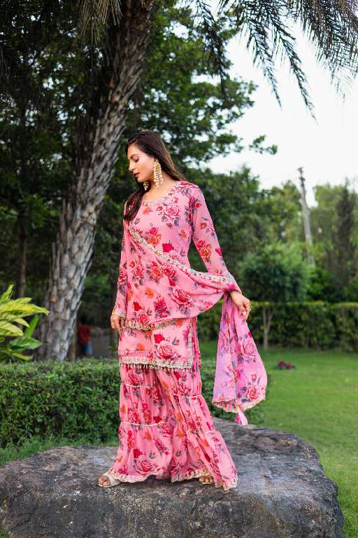 MD LIFESTYLE EILISH VOL-9 WHOLESALE HEAVY GEORGETTE WITH EMBROIDERY WORK AND FLORAL PRINT READYMADE TOP  WITH PLAZZO