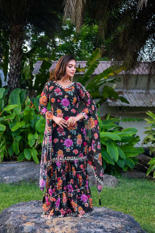 MD LIFESTYLE EILISH VOL-9 WHOLESALE HEAVY GEORGETTE WITH EMBROIDERY WORK AND FLORAL PRINT READYMADE TOP  WITH PLAZZO