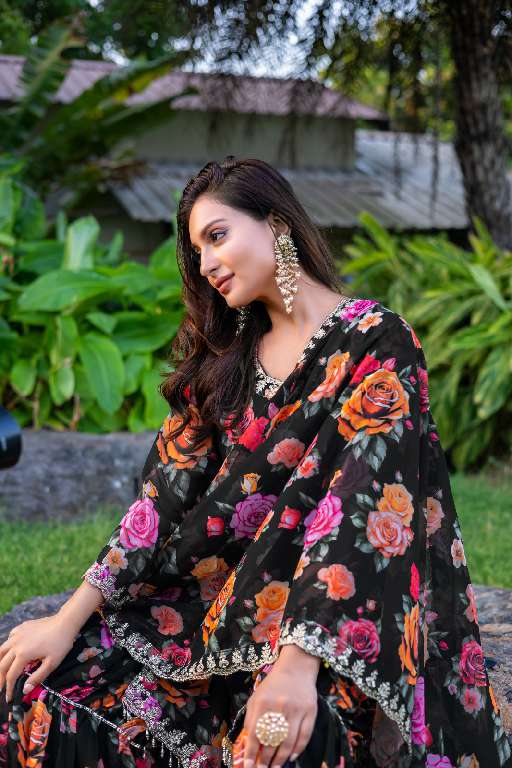 MD LIFESTYLE EILISH VOL-9 WHOLESALE HEAVY GEORGETTE WITH EMBROIDERY WORK AND FLORAL PRINT READYMADE TOP  WITH PLAZZO