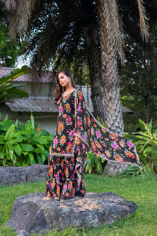 MD LIFESTYLE EILISH VOL-9 WHOLESALE HEAVY GEORGETTE WITH EMBROIDERY WORK AND FLORAL PRINT READYMADE TOP  WITH PLAZZO