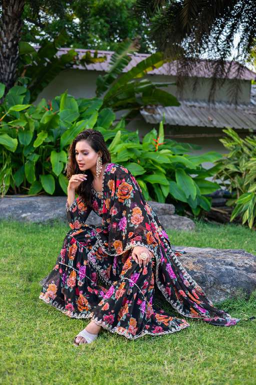 MD LIFESTYLE EILISH VOL-9 WHOLESALE HEAVY GEORGETTE WITH EMBROIDERY WORK AND FLORAL PRINT READYMADE TOP  WITH PLAZZO