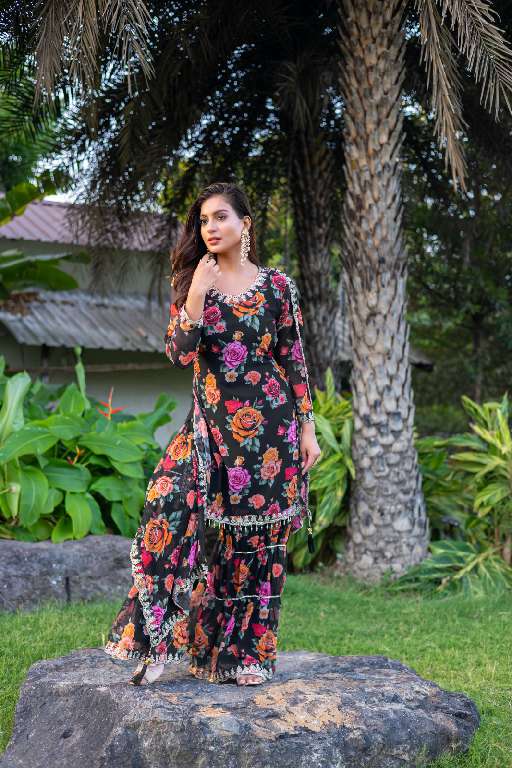 MD LIFESTYLE EILISH VOL-9 WHOLESALE HEAVY GEORGETTE WITH EMBROIDERY WORK AND FLORAL PRINT READYMADE TOP  WITH PLAZZO