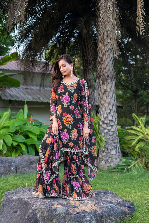 MD LIFESTYLE EILISH VOL-9 WHOLESALE HEAVY GEORGETTE WITH EMBROIDERY WORK AND FLORAL PRINT READYMADE TOP  WITH PLAZZO