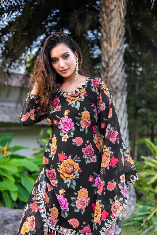MD LIFESTYLE EILISH VOL-9 WHOLESALE HEAVY GEORGETTE WITH EMBROIDERY WORK AND FLORAL PRINT READYMADE TOP  WITH PLAZZO