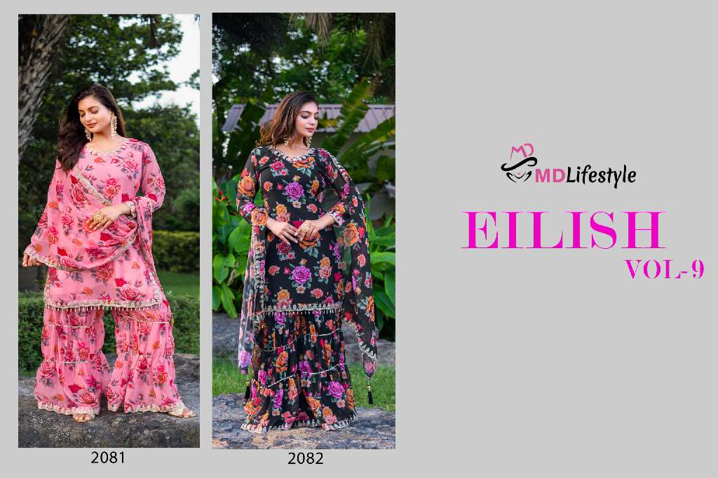 MD LIFESTYLE EILISH VOL-9 WHOLESALE HEAVY GEORGETTE WITH EMBROIDERY WORK AND FLORAL PRINT READYMADE TOP  WITH PLAZZO