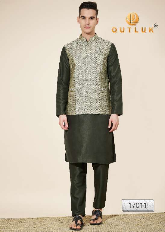 Outluk Wedding Collection Vol-17 Wholesale Kurta Pajama With Koti Collection Series Embroidery Kurta with Pant