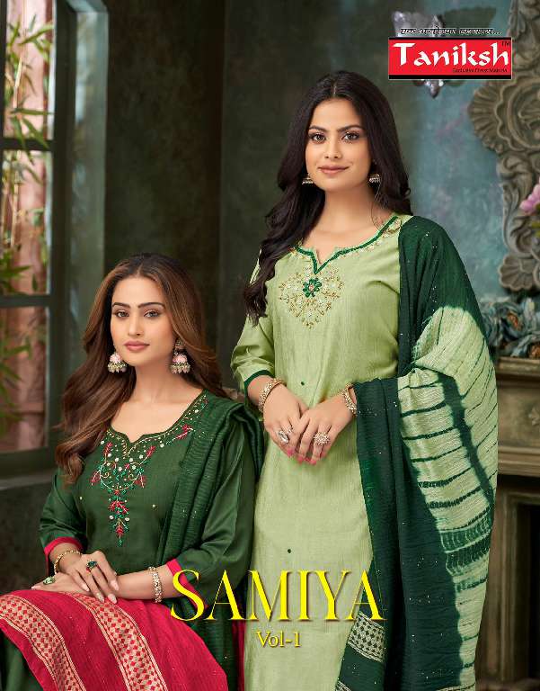 TANIKSH LAUNCH SAMIYA VOL-1 WHOLESALE VERTICAN FABRICS WITH HAND WORK READYMADE CLASSIC STYLE SUITS