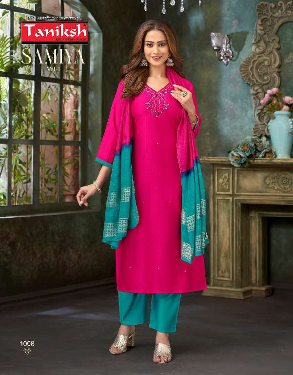 TANIKSH LAUNCH SAMIYA VOL-1 WHOLESALE VERTICAN FABRICS WITH HAND WORK READYMADE CLASSIC STYLE SUITS