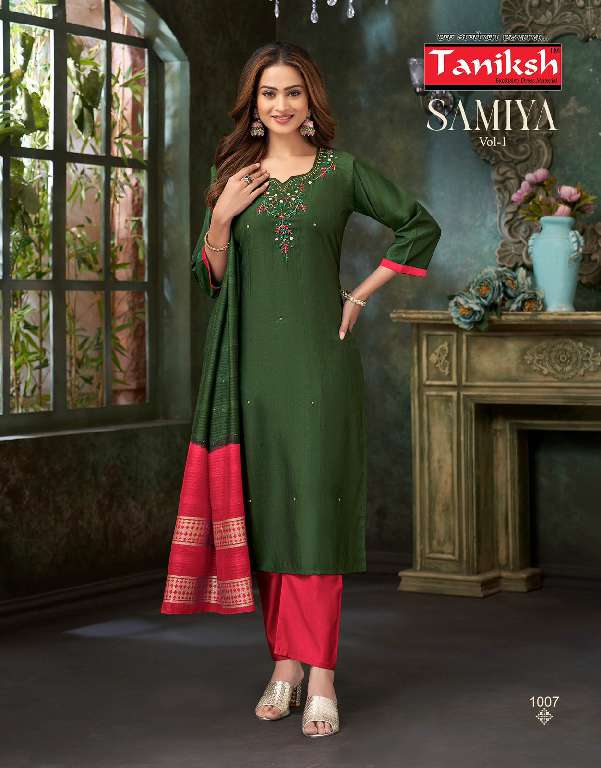TANIKSH LAUNCH SAMIYA VOL-1 WHOLESALE VERTICAN FABRICS WITH HAND WORK READYMADE CLASSIC STYLE SUITS