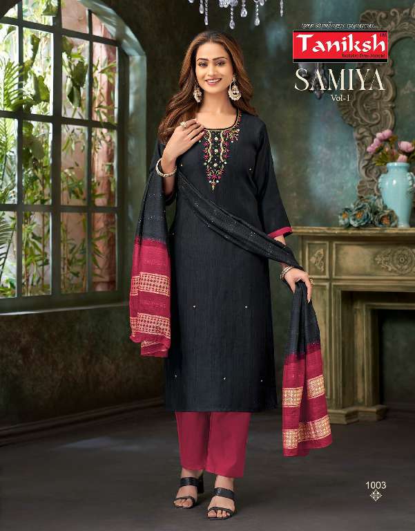 TANIKSH LAUNCH SAMIYA VOL-1 WHOLESALE VERTICAN FABRICS WITH HAND WORK READYMADE CLASSIC STYLE SUITS