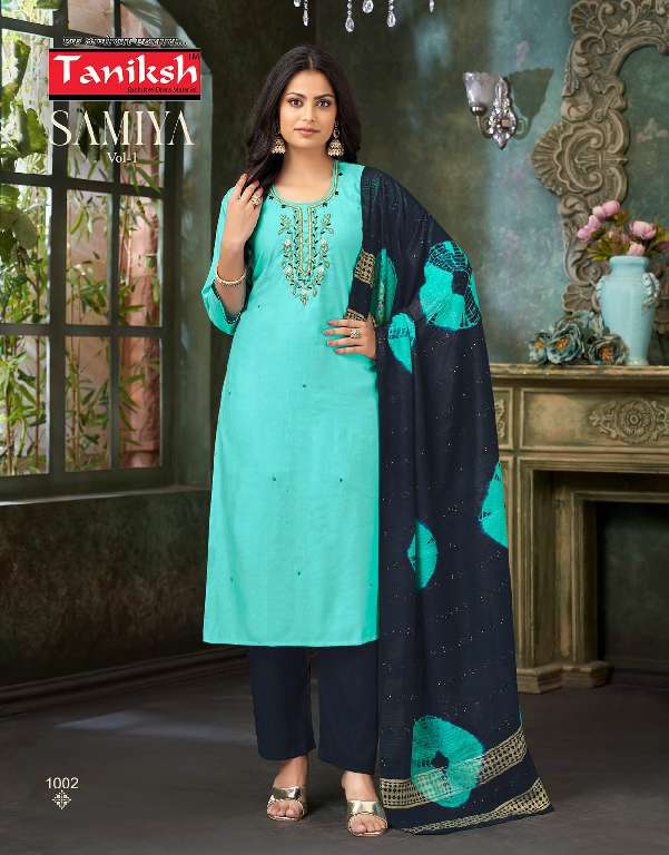 TANIKSH LAUNCH SAMIYA VOL-1 WHOLESALE VERTICAN FABRICS WITH HAND WORK READYMADE CLASSIC STYLE SUITS