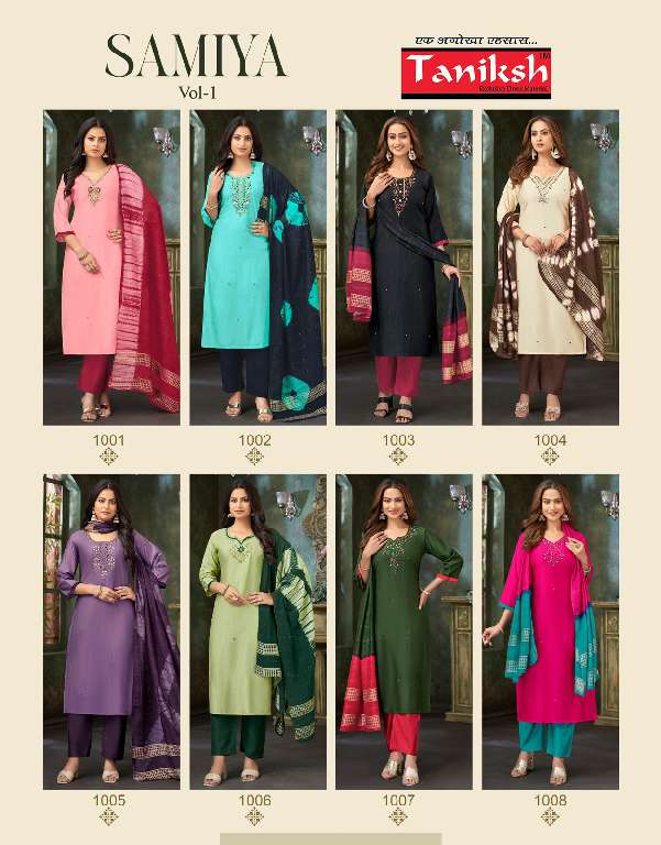 TANIKSH LAUNCH SAMIYA VOL-1 WHOLESALE VERTICAN FABRICS WITH HAND WORK READYMADE CLASSIC STYLE SUITS