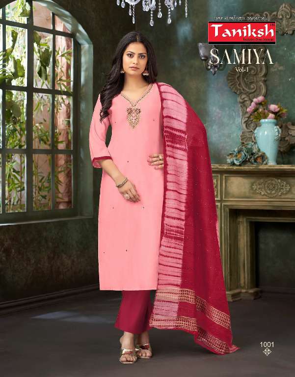 TANIKSH LAUNCH SAMIYA VOL-1 WHOLESALE VERTICAN FABRICS WITH HAND WORK READYMADE CLASSIC STYLE SUITS