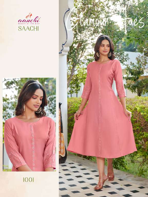 AANCHI PRESENT SAACHI WHOLESALE FANCY FABRIC FLAIR A LINE CLASSIC KURTIS