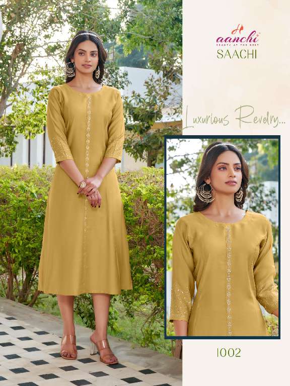 AANCHI PRESENT SAACHI WHOLESALE FANCY FABRIC FLAIR A LINE CLASSIC KURTIS