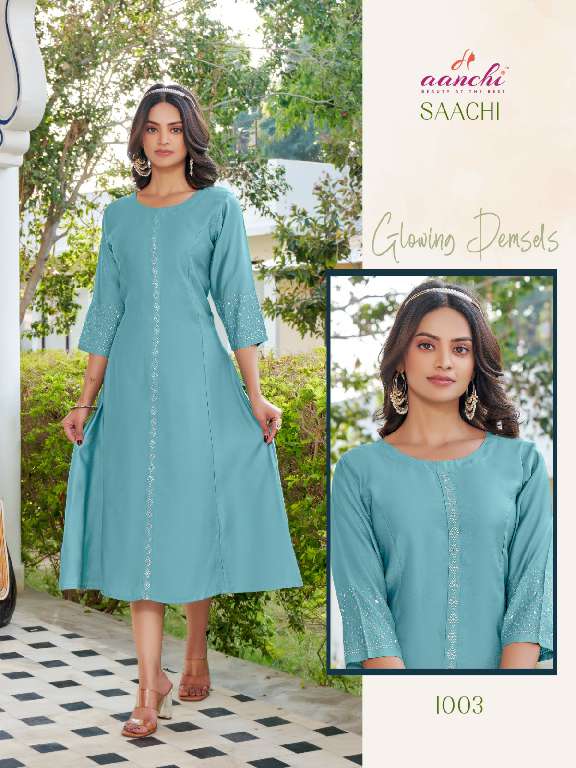 AANCHI PRESENT SAACHI WHOLESALE FANCY FABRIC FLAIR A LINE CLASSIC KURTIS