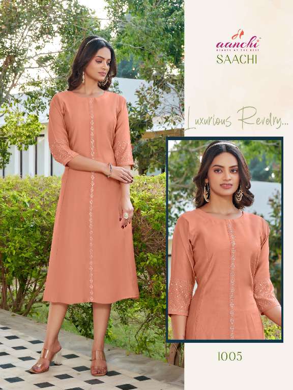 AANCHI PRESENT SAACHI WHOLESALE FANCY FABRIC FLAIR A LINE CLASSIC KURTIS
