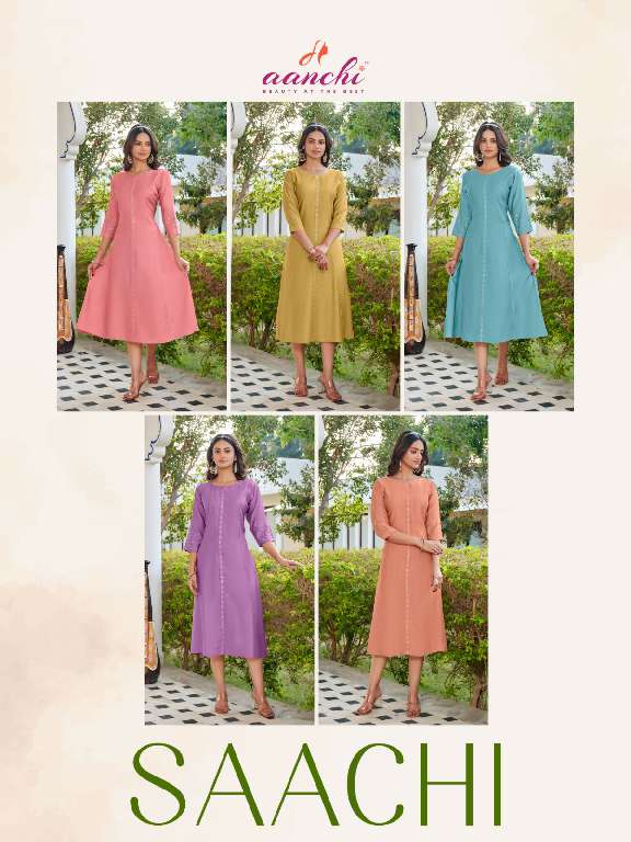 AANCHI PRESENT SAACHI WHOLESALE FANCY FABRIC FLAIR A LINE CLASSIC KURTIS