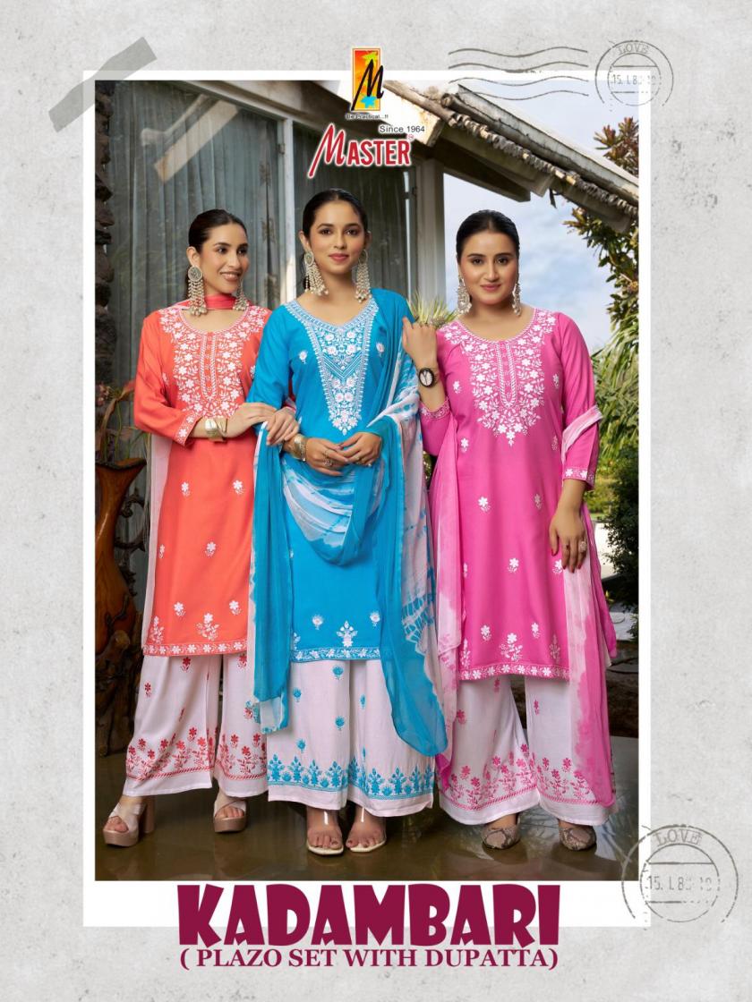 MASTER KADAMBARI RAYON READYMADE CLASSIC PLAZZO STYLE 3PCS DRESS