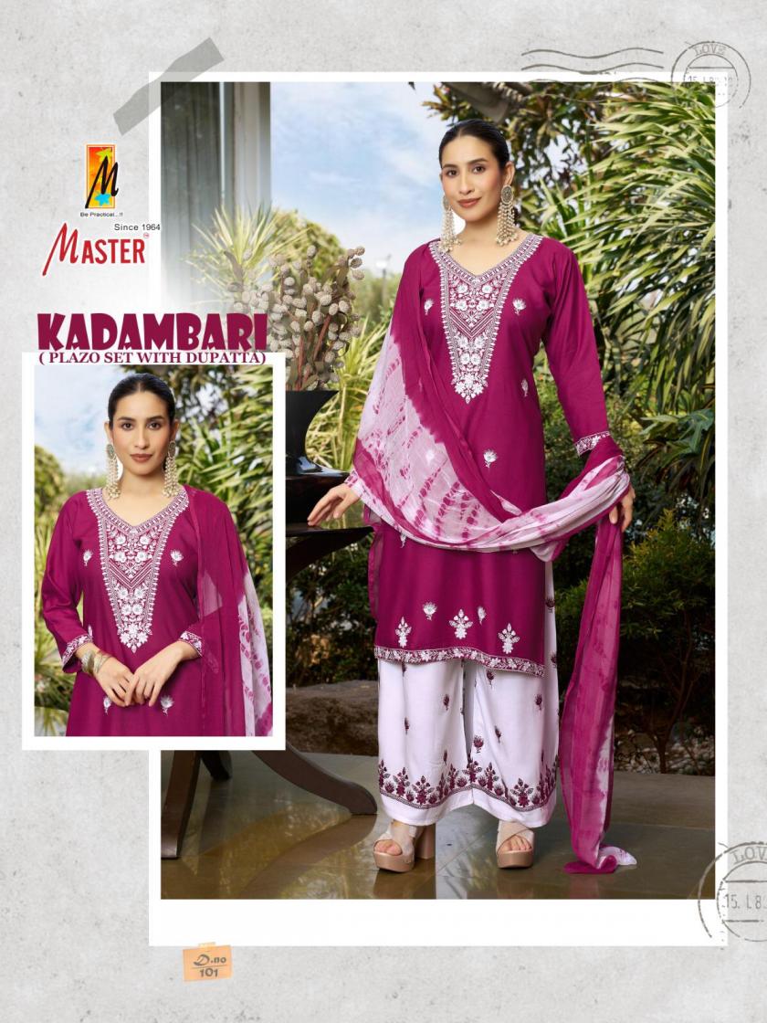MASTER KADAMBARI RAYON READYMADE CLASSIC PLAZZO STYLE 3PCS DRESS